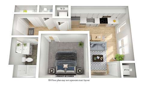 Floor plan for 1 bed, 1 bath, 488 sqft